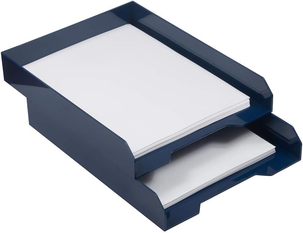 JAM PAPER Stackable Paper Trays - Navy Blue - Desktop Document, Letter, & File Organizer Tray - Sold Individually