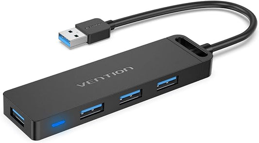 VENTION USB 3.0 Hub for Laptop- Multi USB Port Splitter, Ultra-Slim USB Extender Adapter, 4 Ports Fast Data Transfer for Laptop, MacBook, Printer, PS4, PC, Flash Drive, HDD, Wireless Mouse/Keyboard