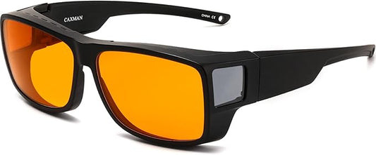 CAXMAN 99.9% Blue Light Glasses Sleep Glasses Orange Tinted Lens for Good Sleep Fit Over Glasses Fully Covered Your Eyes