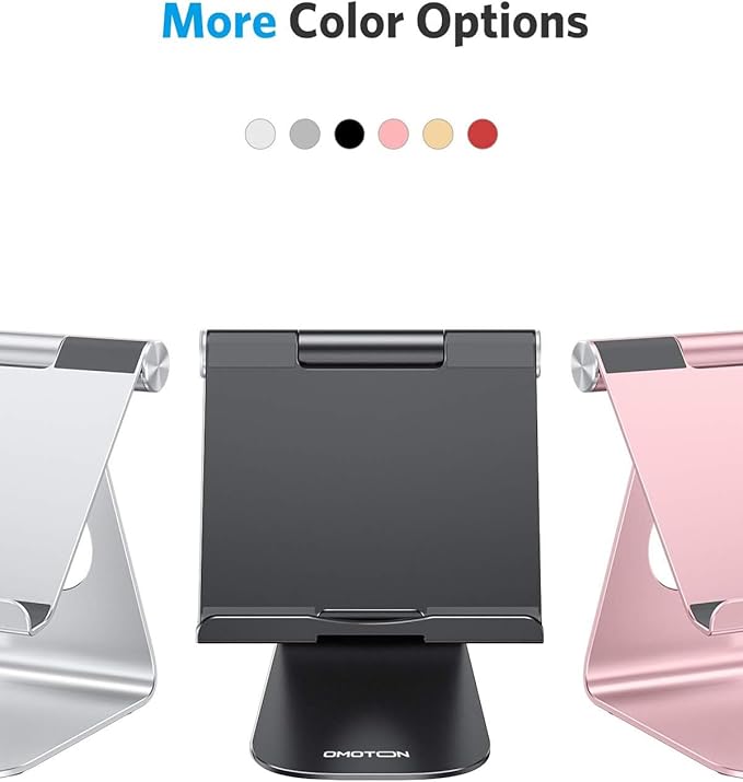 OMOTON Tablet Stand Holder Adjustable, T1 Desktop Aluminum Tablet Dock Cradle Compatible with iPad Air/Mini/Pro 11/12.9, iPad 10.2/9.7, Samsung Tab and More, Black