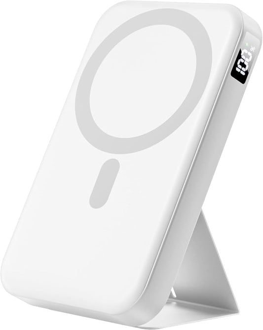 Magnetic Portable Charger, 10000mAh Wireless Power Bank with Leather Foldable Stand, USB-C 20W Fast Charging for Magsafe Battery Pack Compatible with iPhone Air/17/16/15/14 All Series