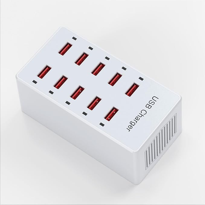 Cell Phone Wall Charger USB Charging Station for Multiple Devices 10 Ports Power Strip Charging Hub Smart Plug Charge Block Dock for iPhone 15/14/13/iPad iPod Galaxy Watches Android Phones