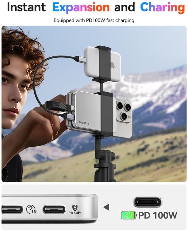 ORICO BookDrive 1TB Magnetic External SSD with PD 100W Charging for Labtop & USB-C Smartphone - Magsafe Portable Solid State Drive, 1000MB/s for USB 3.2 Gen2 - P10Plus