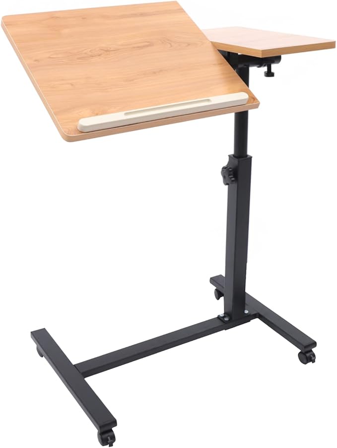Mobile Laptop Table Adjustable Overbed Bedside Table Rolling Standing Laptop Desk Tilting Overbed Table with Wheels Height Adjustable Tray Table for Bed Sofa