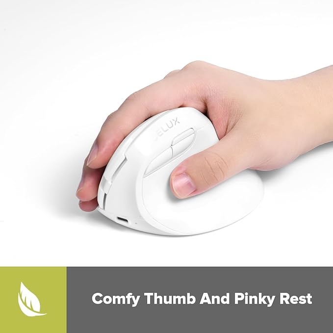 DeLUX Wireless Vertical Mouse, Small Silent Ergonomic Mouse with BT 5.2 and USB Receiver, 6 Buttons and 4000 DPI, Rechargeable Mouse for Carpal Tunnel (M618mini-White)