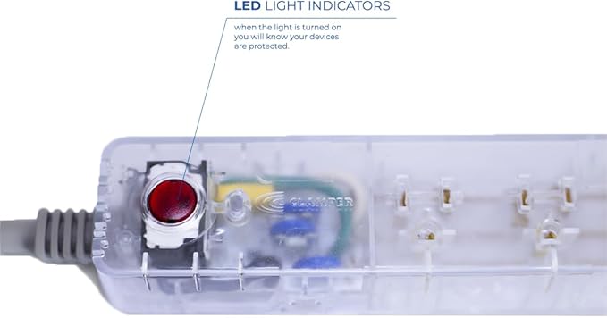 Clamper Power Strip 5-Outlet 4ft Extension Cord, Short Circuit Protection, Surge Protector 1800 Joules, 1875W, for TV, PC, Xbox, PS5 and Other Appliances, Home and Office, iCLAMPER Power 5 Clear