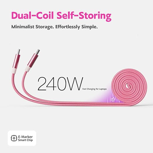 NKV 240W USB C to USB C Cable [3.3ft, 2-Pack] 240W Flat Fast Charging, for iPhone 17 16 15 Series Samsung 25 iPad MacBook etc (Purple)