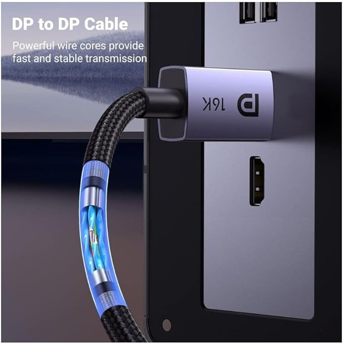 UGREEN DisplayPort Cable 2.1 [VESA Certified] DP2.0 40Gbps Support 16K@30Hz 8K@240Hz 4K@240Hz HDR, HDCP, DSC 1.2a, Braided Display Port Cable Cord Compatible FreeSync G-Sync Video Card Monitor, 3.3FT