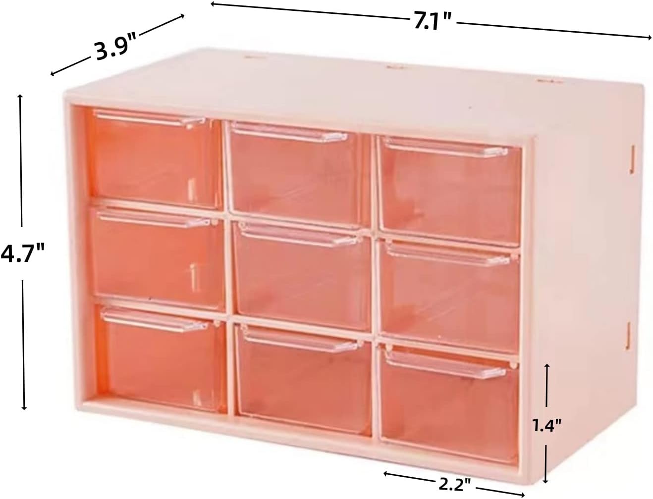 Feadily 4PCS Small Drawer Organizer for Desk, Desktop Drawer Organizer with 9 Clear Drawers, Plastic Desktop Storage Drawers 7.1 Inch x 3 .9 Inch x 4.7 Inch, Pink