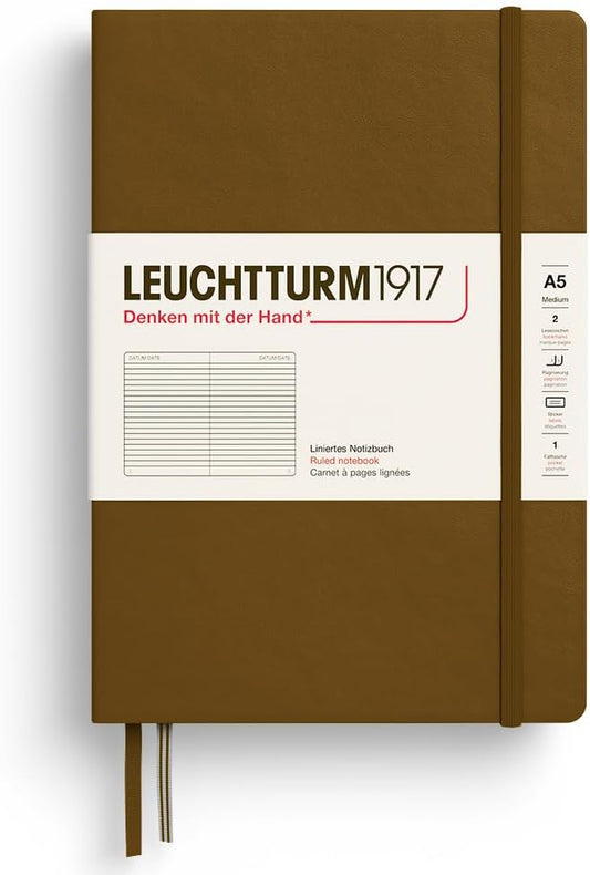 LEUCHTTURM1917 - Notebook Hardcover Medium A5-251 Numbered Pages for Writing and Journaling - Thinking Ahead (Ruled Paper, Spice Brown)