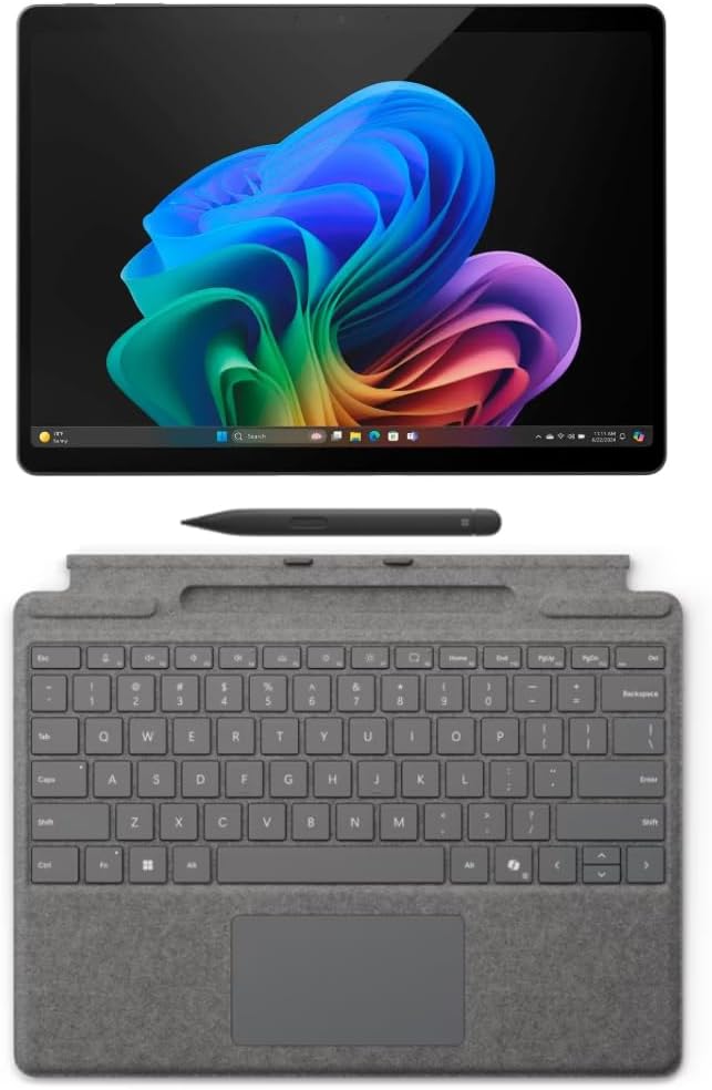 Microsoft Surface Pro 11 Copilot PC Bundle, 13" 2.8K Touchscreen Tablet with Platinum Pro Keyboard & Slim Pen, Snapdragon X Plus, 16GB RAM, 256GB SSD, Win 11 Pro, Black