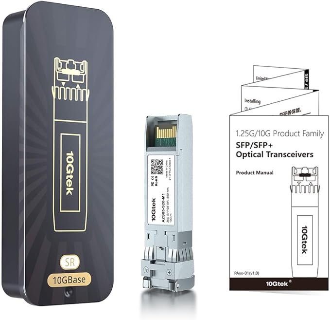 10Gtek 25G SFP28 SFP+ SR Transceiver, 25GBase-SR Duplex LC MMF Optical Module for Cisco SFP-25G-SR-S, 850nm, DDM, up to 100m, Pack of 10
