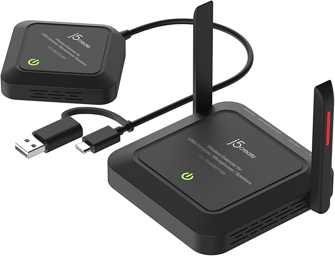 j5create Wireless Extender for USB Webcam, Microphones, or Speakers, Ideal for Streaming & Conferencing, No USB Mouse/Keyboard Compatibility (JVW120)