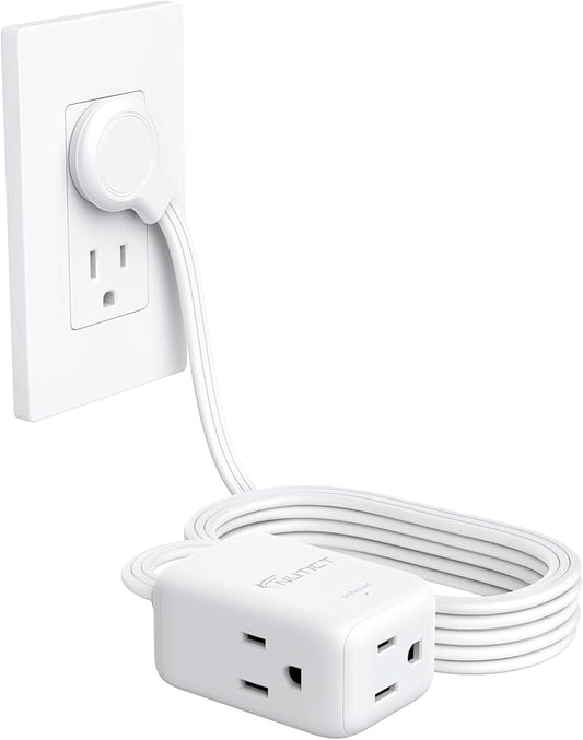 Extension Cord Flat Wall Plug 10ft, NUTICT Indoor 3 Prong Long Cord Extension with 900J Surge Protector, 13A/1625W, 16 AWG, Ultra-Thin Low Profile Right Angle Flat Plug, Behind Bed Sofa Dresser, White