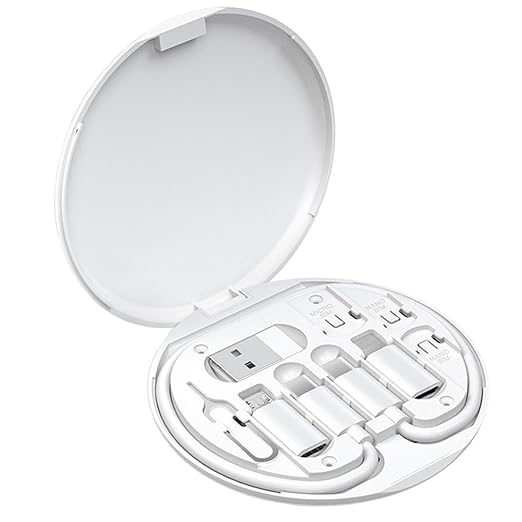 Multi USB Charging Adapter Cable Kit, C to iOS Device Cable Box, Conversion Set USB A & Type C to Male Micro/Type C/iOS Device, Data Transfer, Card Storage, Tray Eject Pin, Phone Holder (White)