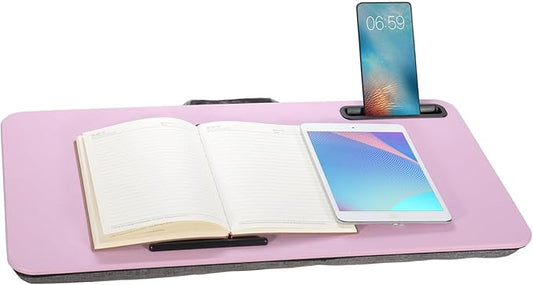 Portable Laptop Desk Fits Up to 16“ Laptops, with Tablet Slot, Built-in Cushion, Great for Home & Office,Lap Desk with Cushion (Pink, Large)