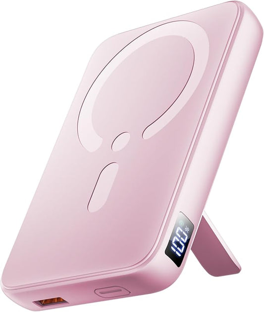 for Magsafe Portable Charger, 12000mAh Wireless Magnetic Power Bank with Stand and PD 20W Fast Charging, for Magsafe Battery Pack Compatible with iPhone 16/15/14/13/12 Series- Sakura