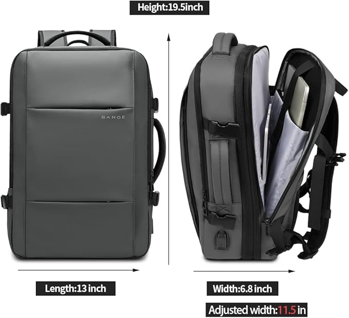 BANGE 45L Carry-on Backpack, Expandable Travel Backpacks for Airplanes,Convertible Weekend Backpack Briefcase for Traveling,Water Resistant College 17.3” Laptop Backpack for Men & Women