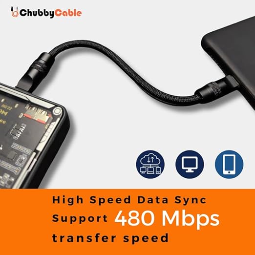 chubbycable Cute Chubby 120W Short USB C Cable Power Bank Fast Charging Cable Nylon Braided Charger Cord Compatible with iPhone 17-15 Series iPad, Black, USB-A to Type-C, 0.82FT