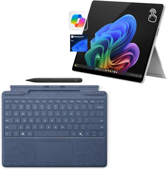 Microsoft Surface Pro 11 Bundle, 13" Copilot+ PC with Sapphire Pro Keyboard & Slim Pen, Snapdragon X Plus, AI Tablet Essential Bundle for Surface Pro 11, 16GB RAM, 512GB SSD, Win 11 Pro