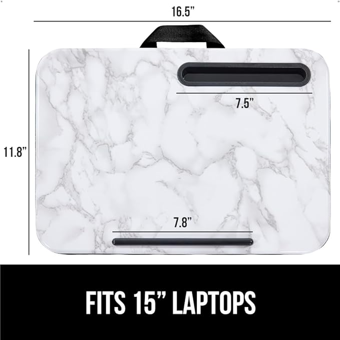 GORILLA GRIP Laptop Lap Desk with Phone Holder, Pillow Cushion Desks Fit Laptops up to 15.6", Tray Ledge Keep Computers in Place, Portable Travel Workstation Essentials for Home, Dorm, Marble Pattern