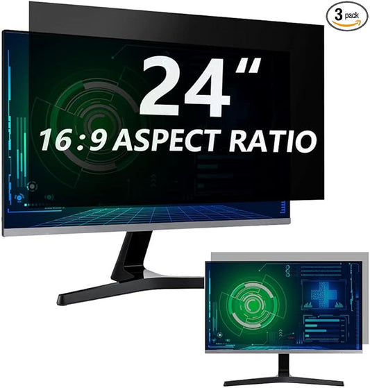 [3 Pack] Computer Privacy Screen 24 Inch for 16:9 Widescreen Monitor, Removable Eye Protection Anti Glare Blue Light Computer Screen Privacy Shield, Data Confidentiality Shield Privacy Screen 24 in