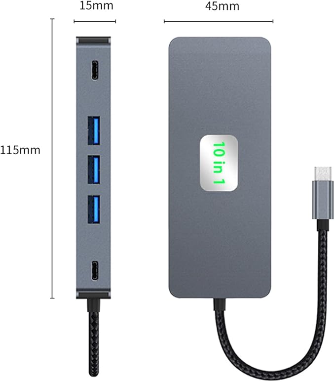 USB C to Dual Monitor DockingStation, USB C to Dual HDMI(4K@60Hz) Multiport Adapter, Thunderbolt 3 Hub (10 in 1 2HDMI 4K60Hz+ RJ45)