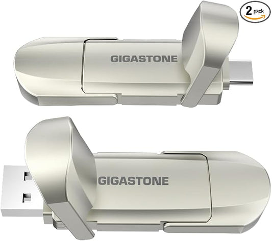 Gigastone Duo Pro Flip USB-A+C 256GB (2-Pack) Dual External Portable SSD 500MB/s Supports Apple 4K 60fps ProRes HDR Video Recording USB3.2 Gen 2 for iPhone 16 PS5 Mac iPad Laptop Android