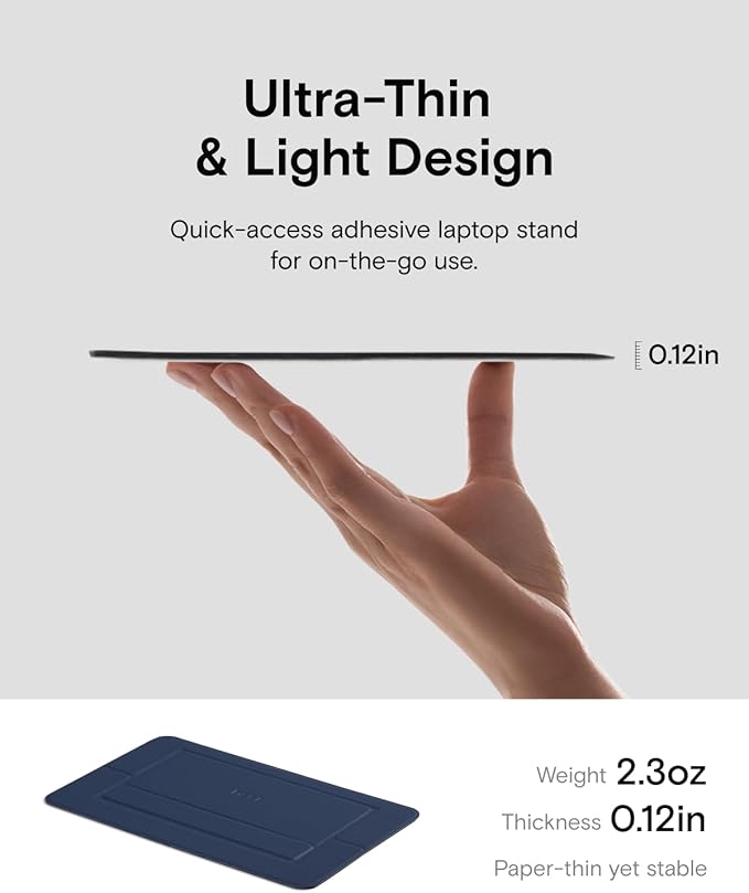 MOFT Laptop Stand for Desk, Adhesive Airflow Laptop Cooling Riser for Heat Dissipation with 2 Adjustable Viewing Angles, Foldable & Portable Computer Stand Compatible with Laptops 11"-16", Navy Blue