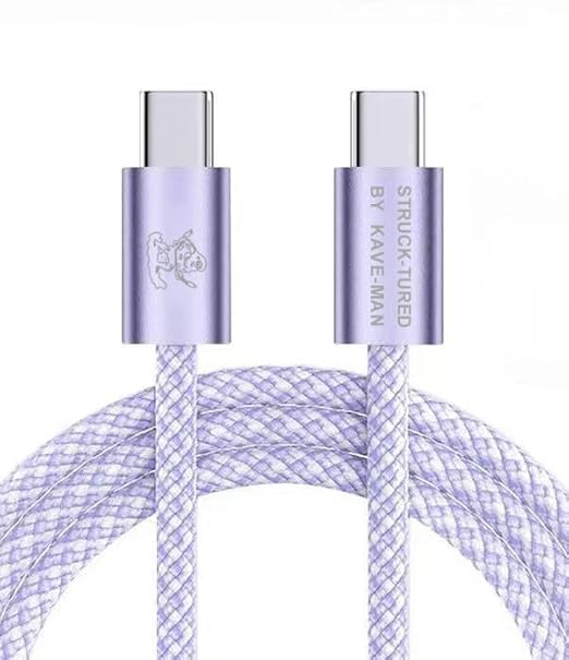 Pebble 60W USB-C to USB-C Cable – 6.6ft Purple | Fast Charging, Durable Nylon Braided, Universal USB-C Compatibility (Metal Shell)