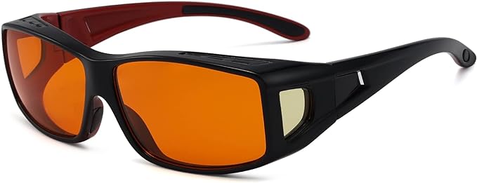 Eyekepper 100% Blue Light Reduction,Fitover Anti-Blue Blocking Computer Glasses Amber Lenses Black Red