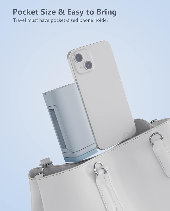 MiiKARE Travel Essentials Airplane Phone Holder, Universal Handsfree Phone Mount for Flying with 360 Degree Rotation, Travel Must Haves Phone Stand for Desk, Tray Table, Blue