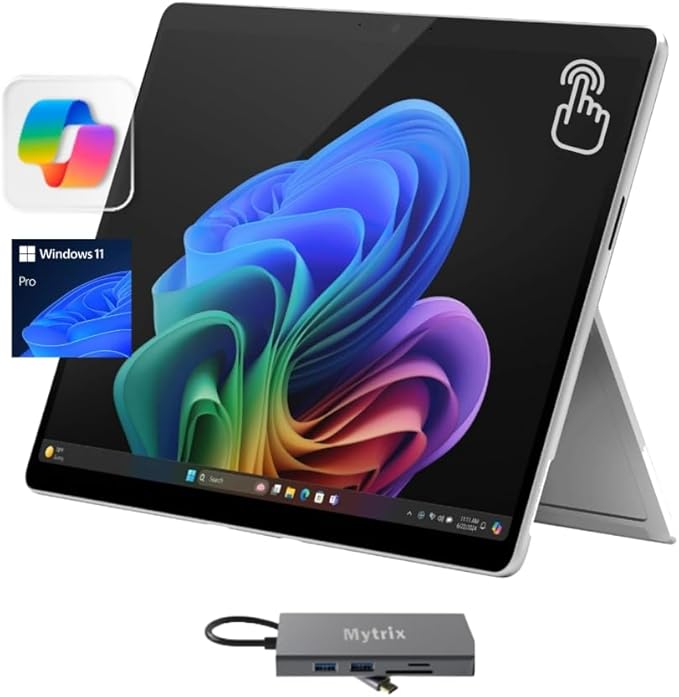 Microsoft Surface Pro 11, 13" 120Hz 2.8K Touchscreen, Copilot+ PC Tablet, 10-Core Snapdragon X Plus w/AI NPU, 16GB RAM, 512GB SSD, WiFi 7, 4K Webcam, Docking Station, Win 11 Pro, WiFi Only, Platinum