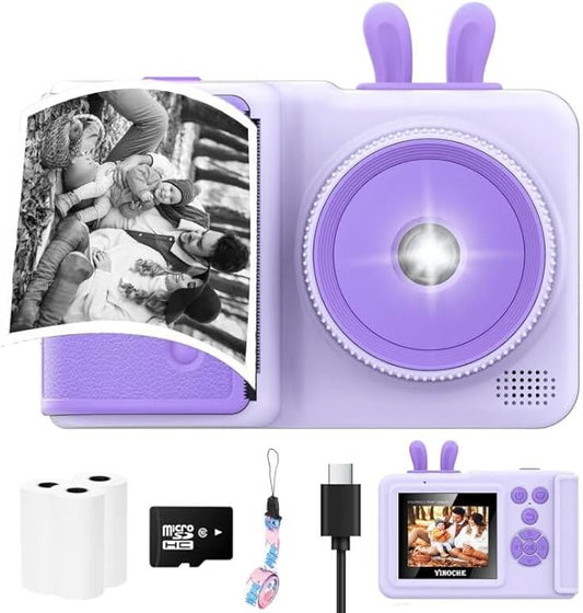 Kids Camera Instant Print,1080P Instant Camera Toddler Camera for Kids That Print Photos, Christmas Birthday Gifts for Girls, Digital Camera Toy for 3 4 5 6 7 8 9 10 Year Old Boys SD Card (Purple)