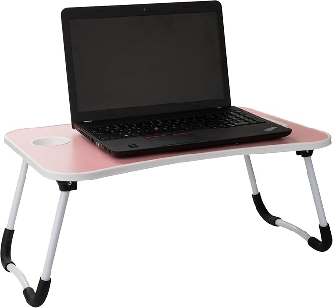 Mind Reader Lap Desk Laptop Stand, Bed Tray, Folding Legs, Couch Table, Portable, MDF, 23.25" L x 13.75" W x 10.5" H, Pink