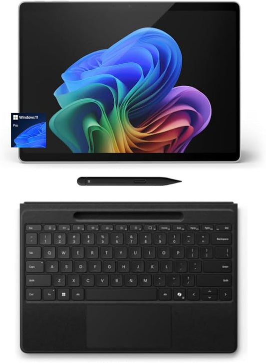Microsoft Surface Pro 11 Bundle, 2-in-1 Tablet with Flex Keyboard and Slim Pen, Copilot+ PC, 13" Touchscreen OLED Display, Snapdragon X Elite (12 Core), 32GB RAM, 256GB SSD, Windows 11 Pro, Platinum