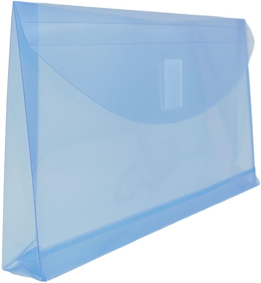 JAM PAPER Plastic Expansion Envelopes with Hook & Loop Closure - #10 Booklet Wallet - 5 1/4 x 10 with 1 Inch Expansion - Blue - 3/Pack