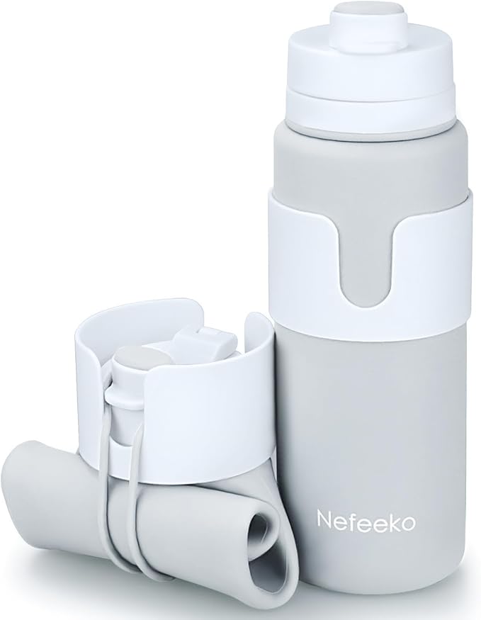 Nefeeko Collapsible Water Bottle, BPA Free 26oz Foldable Water Bottle for Travel Sports, Leak-Proof Spill-Proof Portable Water Bottles with Carabiner, Lightweight
