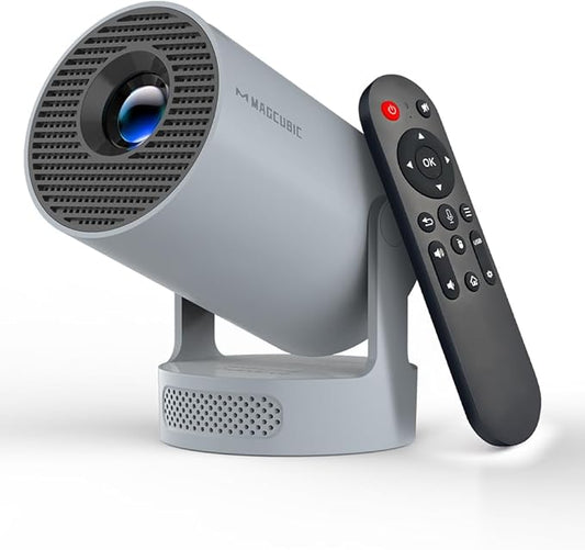 Mini Projector with WiFi 6 and Bluetooth 5.4, Portable Projector 4K support, 5w Soundbase Speaker, Auto Vertical Keystone 180°Rotatable Smart Proyector for Movie Home Outdoor HY300Pro+ (Grey)