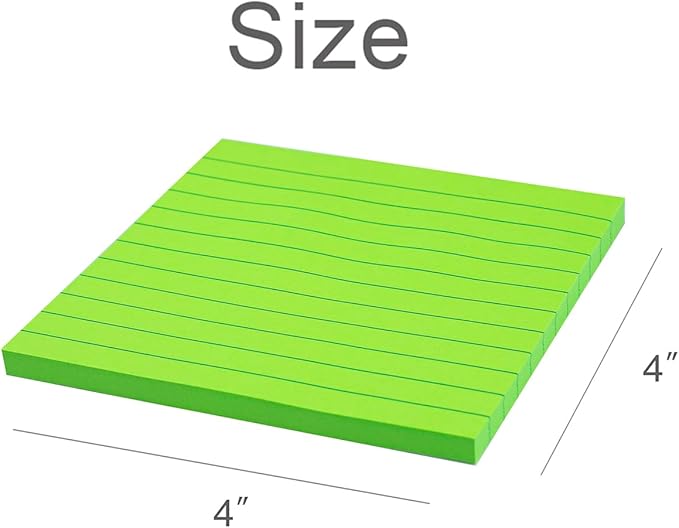 (12 Pads) Lined Sticky Notes 4x4 in, 6 Bright Colors Self-Stick Note Pads, Strong Adhesive, 47 Sheets/Pad