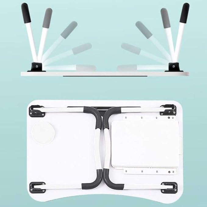 23.6'' Ergonomic Lap Desk with Storage Drawer & Cup Holder, Foldable Laptop Bed Table for Home Office, Gaming, Writing, Breakfast - Lightweight, Portable, Fits 18'' Laptops (White)