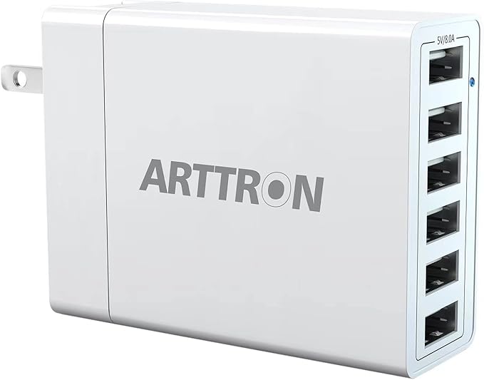 USB Wall Charger Adapter, Arttron 40W 6-Port Foldable Wall Plug Multiport Charger for iPhone iPad Tablets Smartphones, Home Office Use