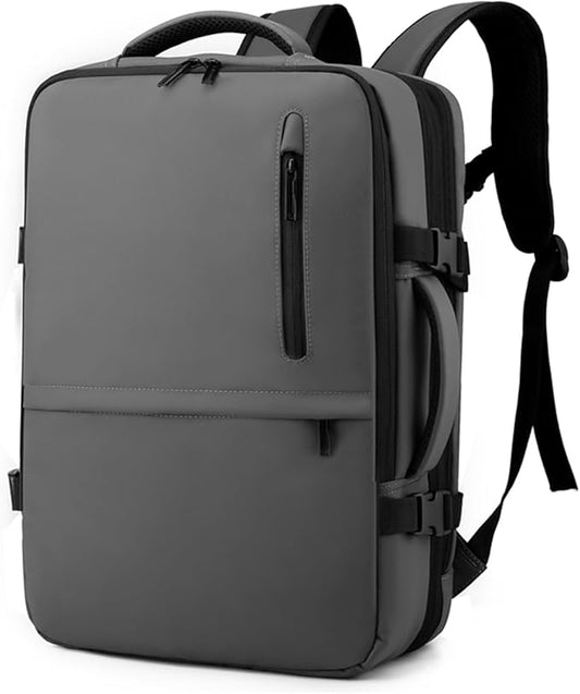Travel Backpack for Men Women, Expandable Backpacks with Charging Port for Business Work Commute Casual, Grey