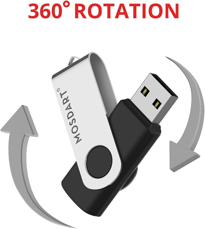 MOSDART USB2.0 128MB(NOT 128GB) Flash Drive, Swivel Design with LED Indicator, Keychain Loop, FAT32 Memory Stick for Data Storage, Black(Pack of 10)