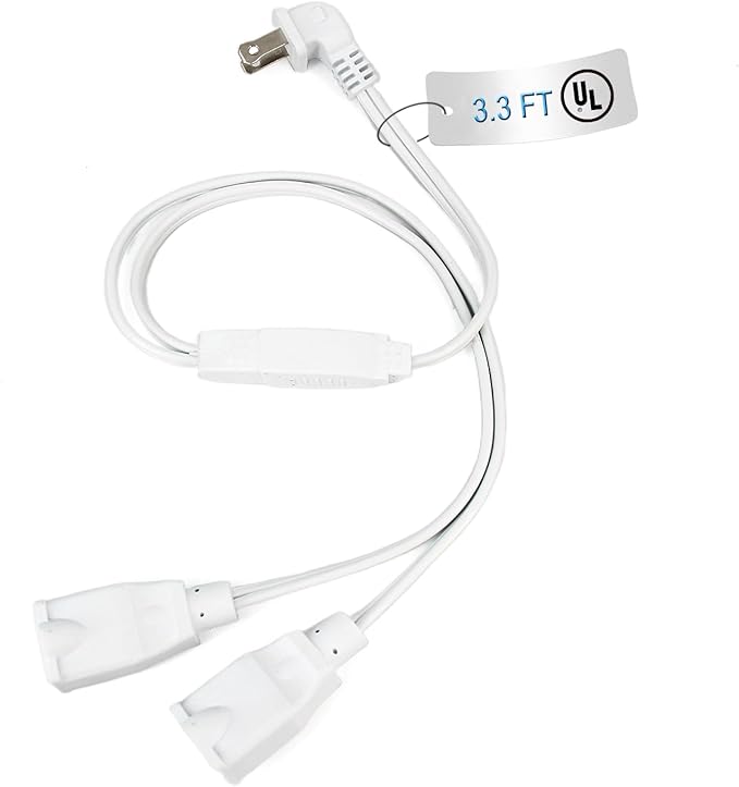 3FT Extension Cord Splitter- 2 Way Outlet Splitter Extension Cords 2 Prong with Flat Plug,Thin Design for Indoor/Outdoor Use, Christmas Lights & Home Appliances,White