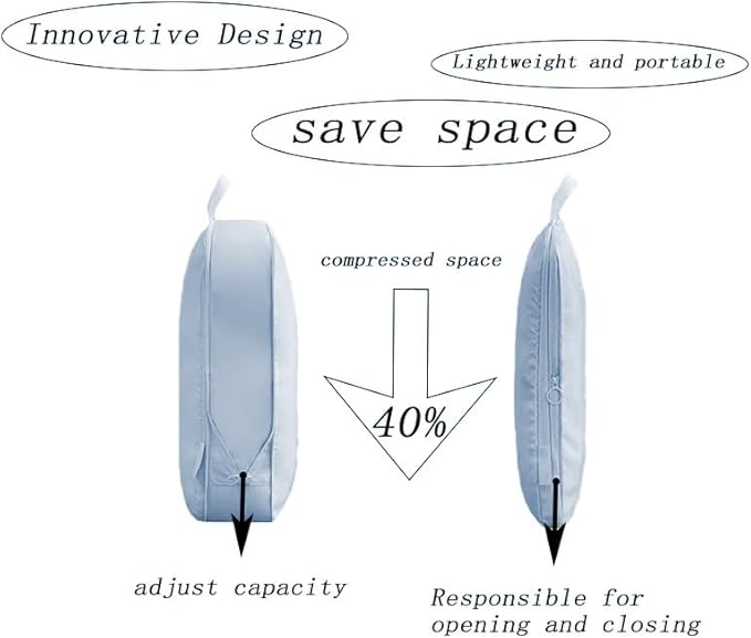 6-piece travel compression packaging cube - foldable travel bag expandable, luggage storage bag. (haze blue)