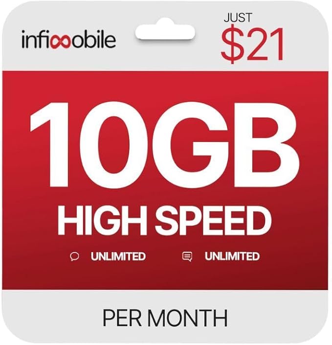 $12.6/Month | Infimobile Prepaid Unlimited Plan: 6 Months | 10GB High-Speed Data Per Month | Unlimited Data Talk & Text | Prepaid Plan Service SIM Card | Nationwide Coverage | 4G, 5G Network