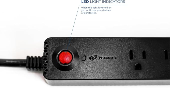 Clamper Power Strip 5-Outlet 4ft Extension Cord, Short Circuit Protection, Surge Protector 1800 Joules, 1875W, for TV, PC, Xbox, PS5 and Other Appliances, Home and Office, iCLAMPER Power 5 Black