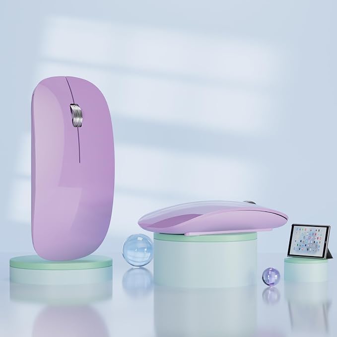 TENMOS M18 Bluetooth Mouse, USB C Rechargeable Wireless Mouse, Triple Mode (Dual Bluetooth+USB) Computer Silent Mice Portable with USB Receiver and Type C Adapter for Laptop/MacBook/iPad/PC - Purple