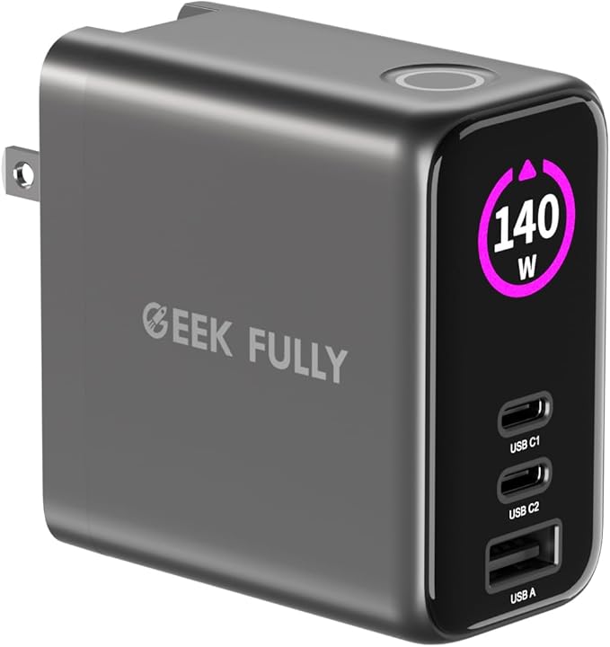 140W MAX USB C Charger | 3-Port Fast Charging Station (2xUSB-C PD3.1 + USB-A QC3.0) | Intuitive Touch Controls, for for MacBook, iPhone 17/16 Series, Samsung Galaxy, Pixel and More